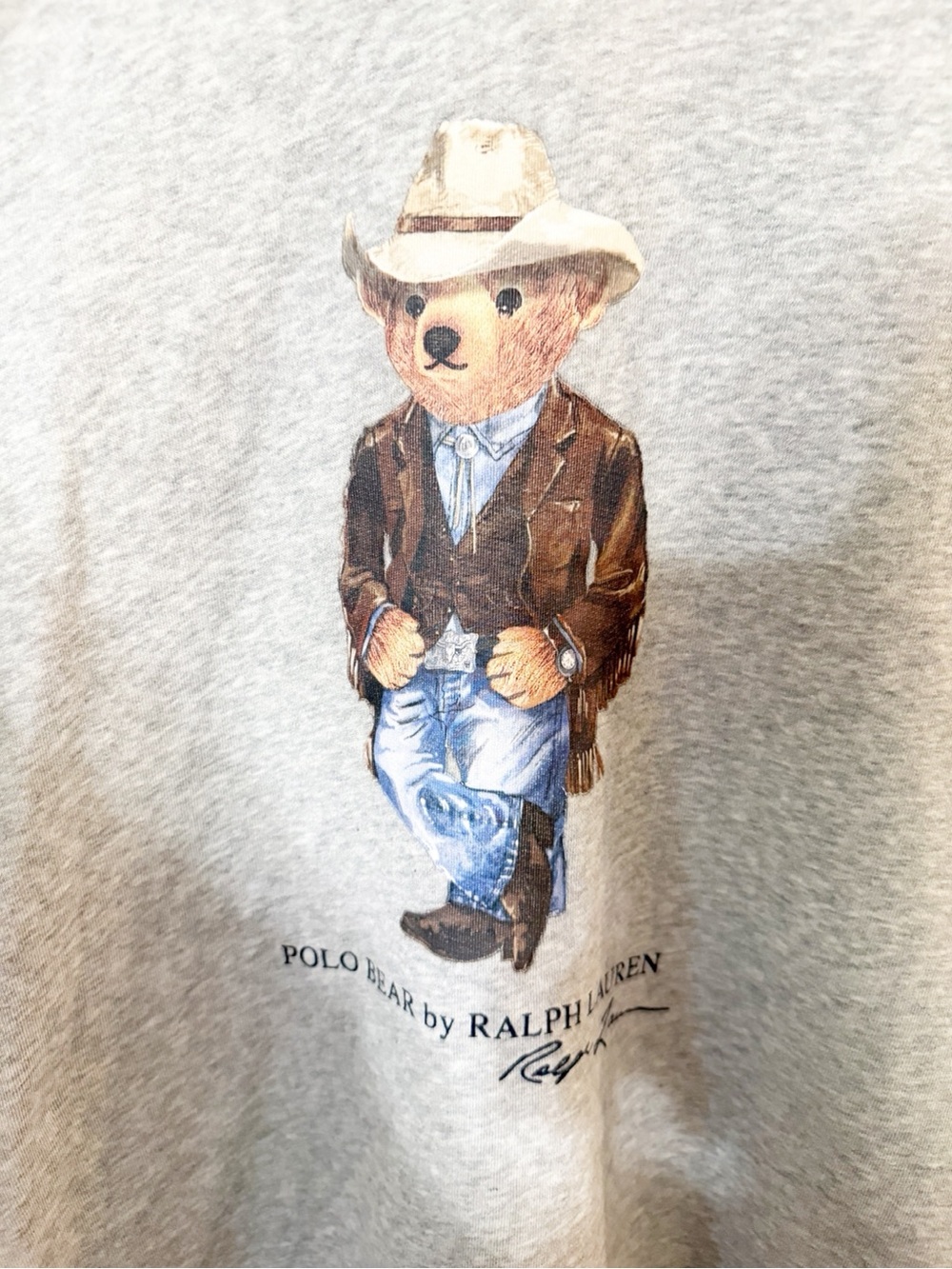 Polo Ralph Lauren Printed Western Bear Fleece Hoodie Andover Heather Grey Large - Picture 9 of 11